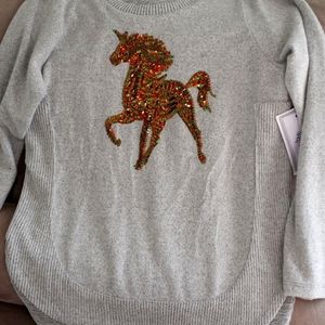 Brand New Sequin Unicorn Soft Gray Sweater
